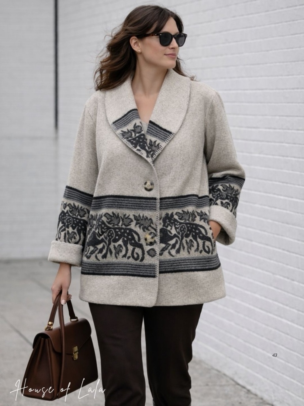 Vintage Wool Sweater Jacket Shacket. Collar Western Heritage Lodge Large.